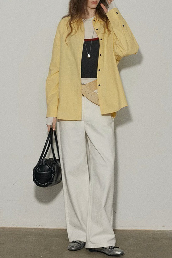 Collared Long Sleeve Contrast Button Oversized Longline Shirt 9