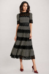 Cleo Lace Embroidery Short Sleeve Midi Dress