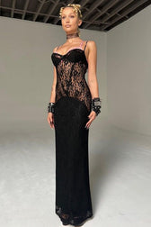 Sheer Lace Cami Backless Maxi Lace Dress