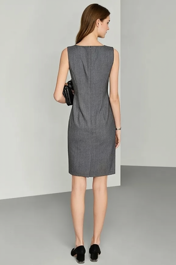 Stretch Lapel Sleeveless Slim Work Dress
