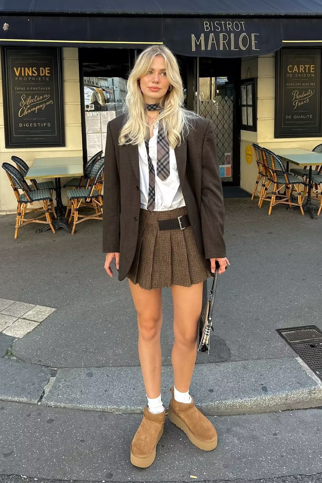 Buckle Belted Plaid Pleated A-Line Mini Skirt 3