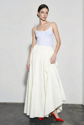 Solid Ruched Waist Flowy Vacation Skirt