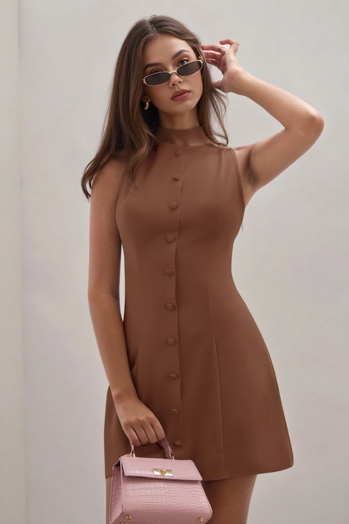 Button Slim Sleeveless Elegant Work Dress