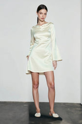 French Satin Cut Out Back Tie Graduation Party Dress