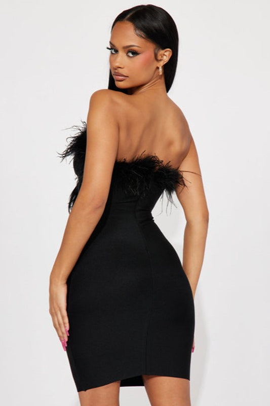 Feather Trim Strapless Party Dress 3