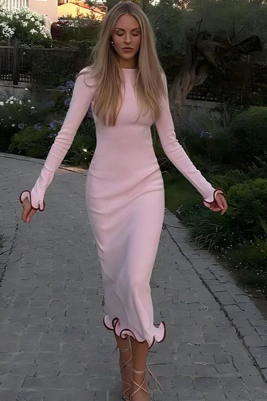 Ruffled Patchwork Midi Dress