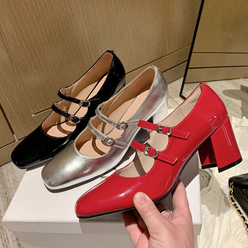 Daisia Square Toe Block Heels Mary Jane Shoes