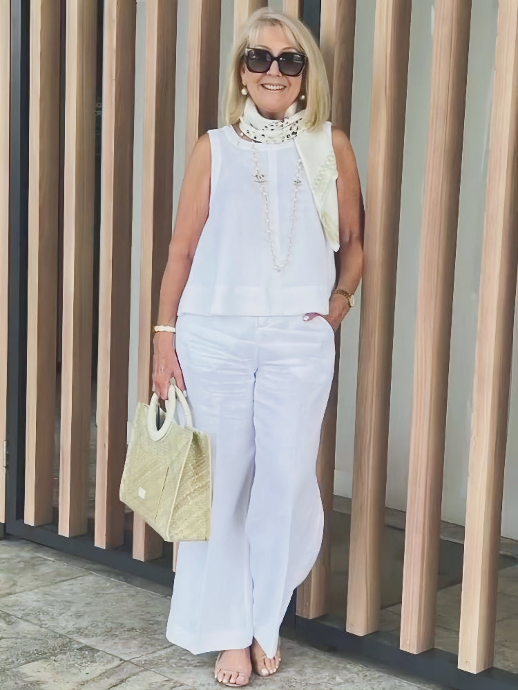Sleeveless Layered Tank and Wide Leg Trousers Two Piece Set