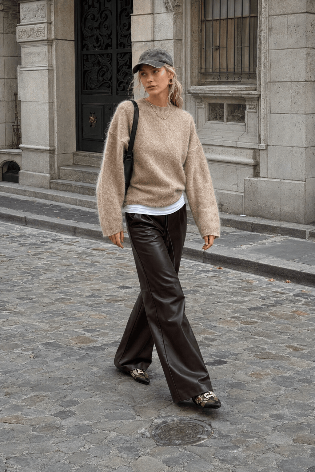 Solid Mohair Soft Knitted Pullover O-neck Long Sleeve Loose Sweater