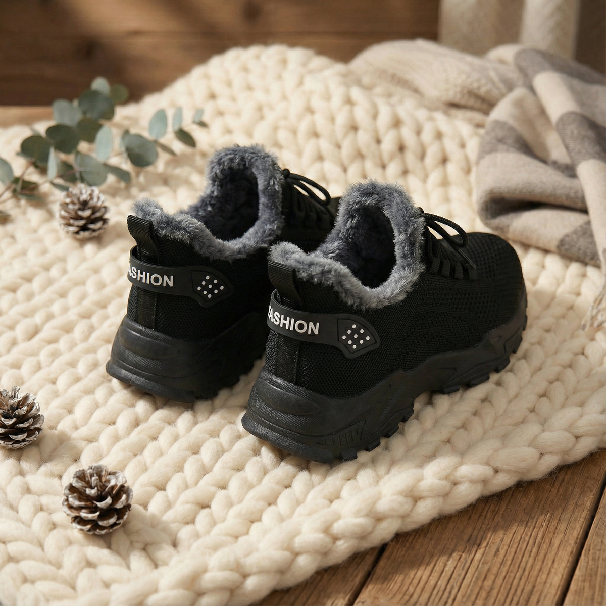 Lace Up Fleece Lined Chunky Sneakers