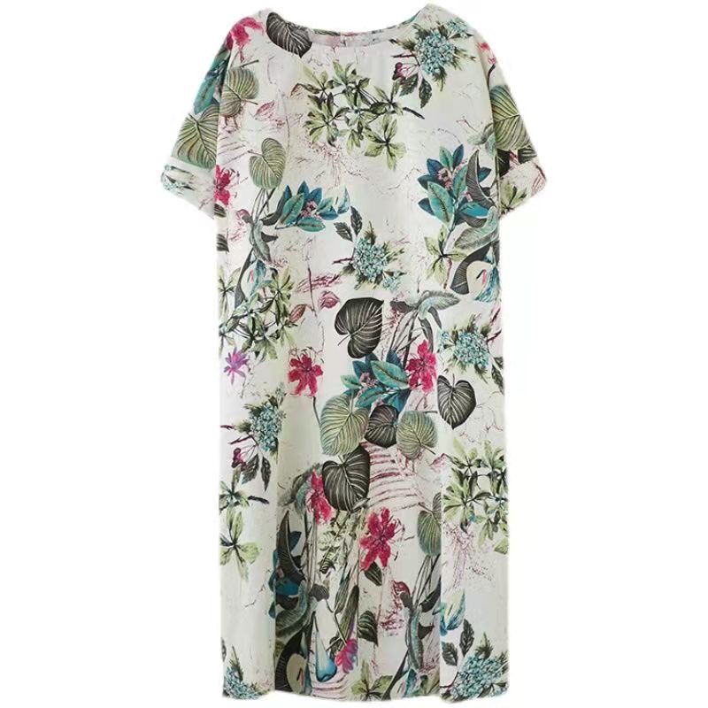 Floral Print Oversized Short Sleeve Shift Midi Dress