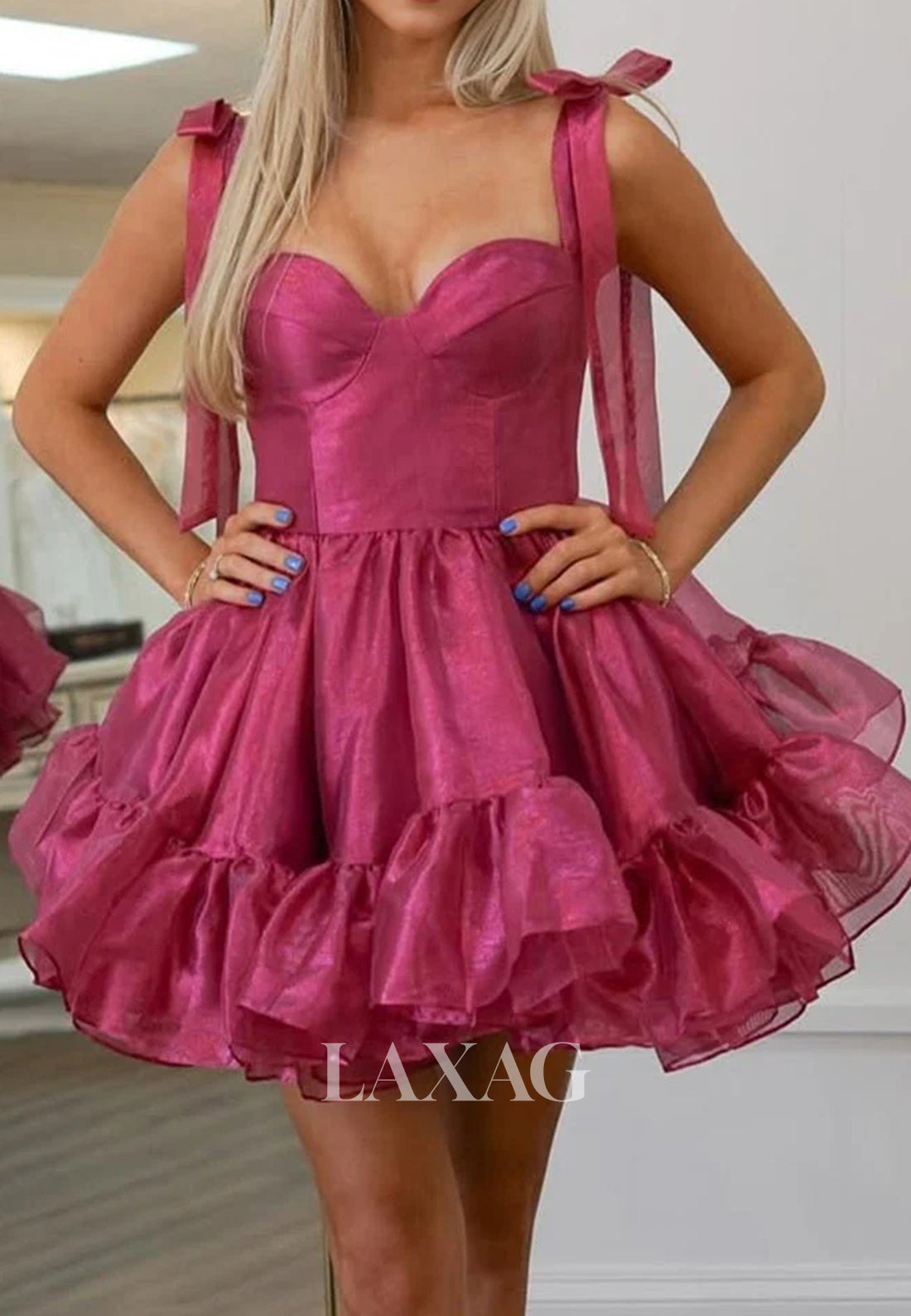 Sweetheart Bows-Straps Off-Shoulder Pleated Chiffon A-Line Party Homecoming Dress