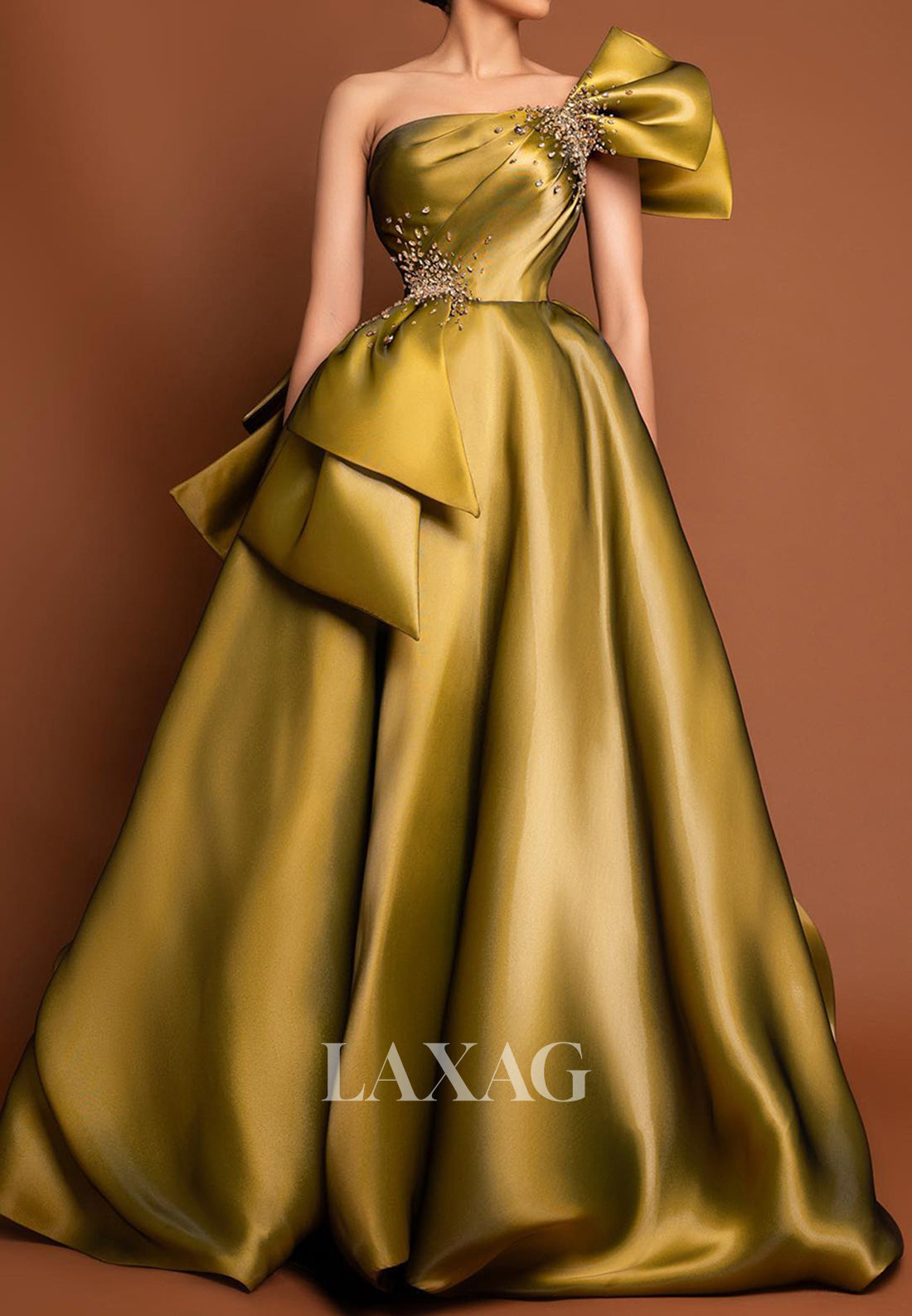 Tube Top Beaded Pleated Satin Formal Gowns Sleeveless Floor-Length A-Line Evening Dress