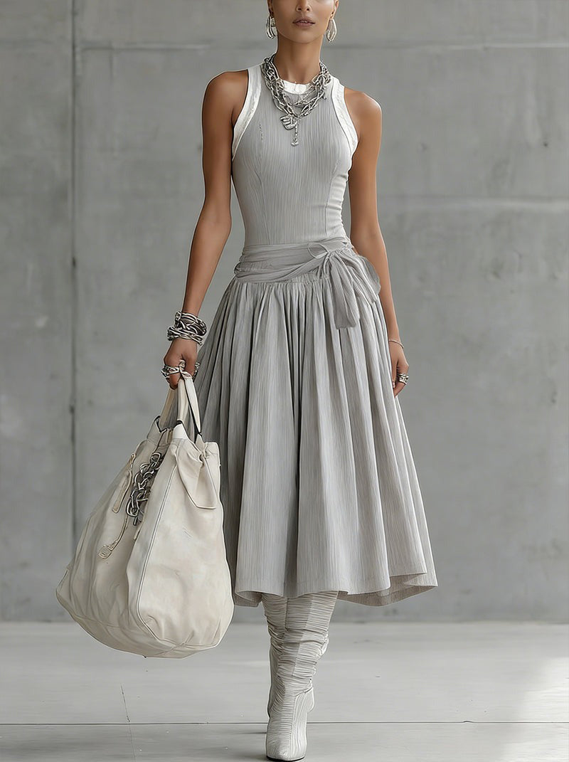 Sleeveless Ribbed Top and Draped Midi Skirt Two Piece Set