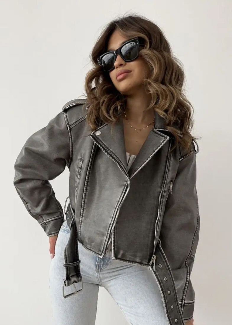 Washed Faux Leather Moto Jacket â€?Vintage Biker Edge