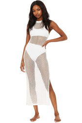 Crochet Knit Sleeveless High Neck Maxi Dress 7