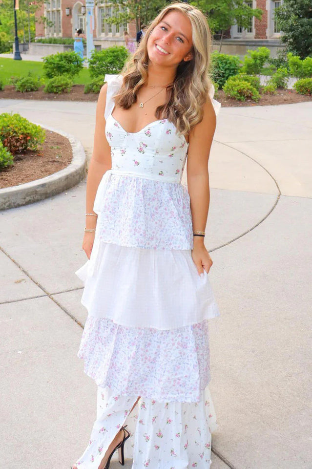 Floral Sweetheart Tiered Maxi Dress Summer