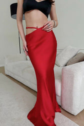 Elegant Slim Fit Solid High Waist Maxi Skirt