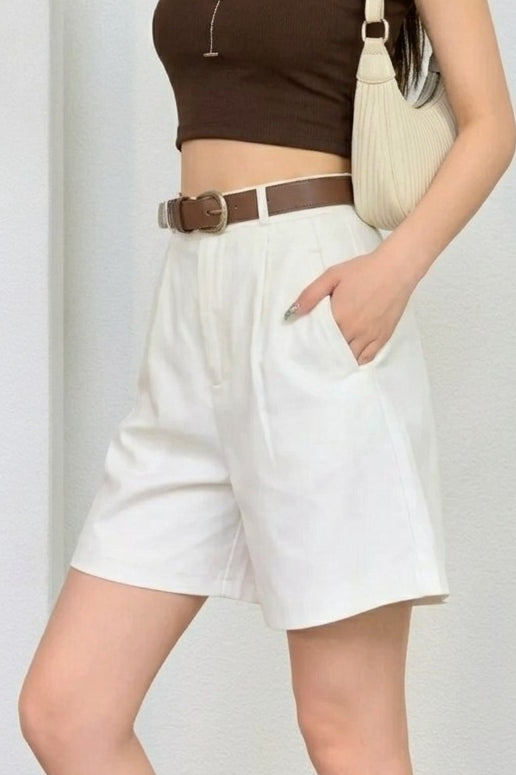 High Waist Pleated Wide Leg Tailored Bermuda Shorts 2