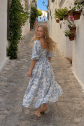 Bow-Front Smocked Midi Dress