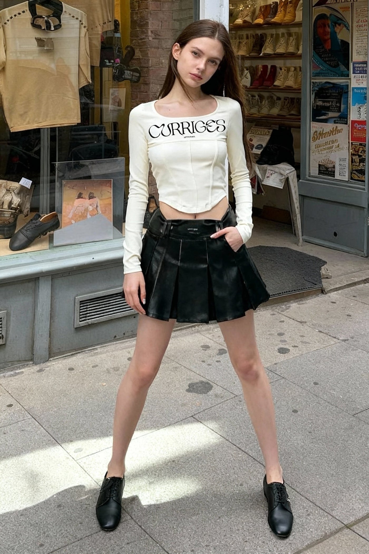 Wide Neck Corset Crop Top