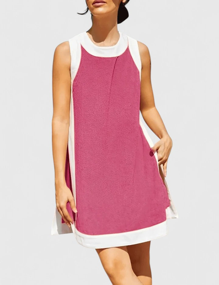 Contrast Trim Round Neck Sleeveless Shift Mini Dress