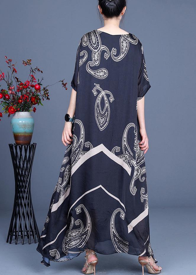 Paisley Print Round Neck Short Sleeve Chevron Panel Kaftan Maxi Dress