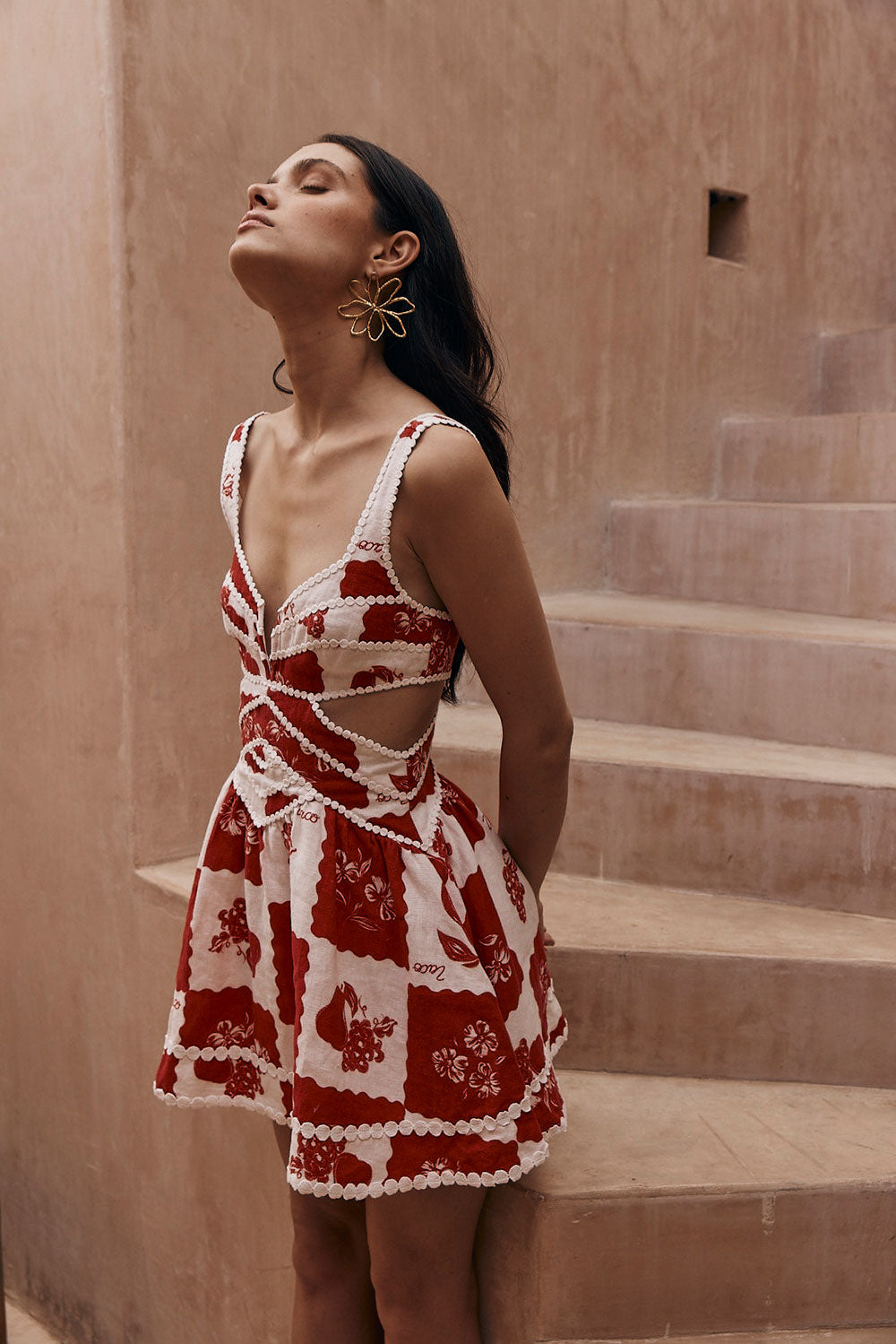 Halter Neck Floral Cut Out Fit and Flare Mini Dress
