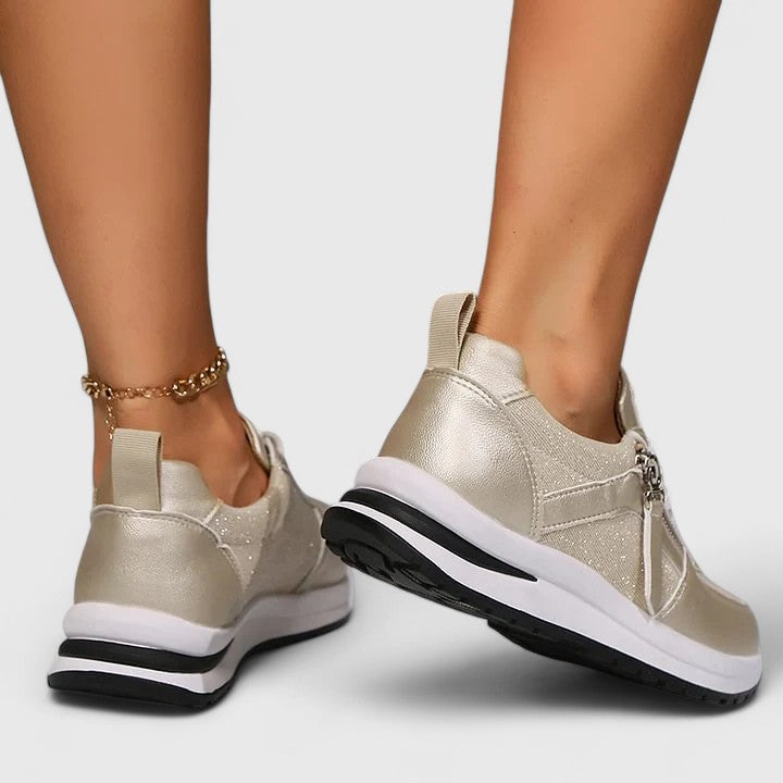 Lace Up Side Zip Glitter Platform Sneakers