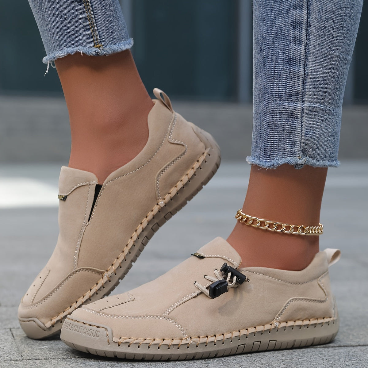 Slip On Stitched Round Toe Flat Loafers