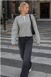 Casual Solid Color Zip-Up Loose Fit Knit Sweater
