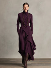 High Neck Long Sleeve Draped Maxi Dress 9