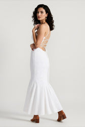 Tie Waist Sling Embroidered Mermaid Lace Dress