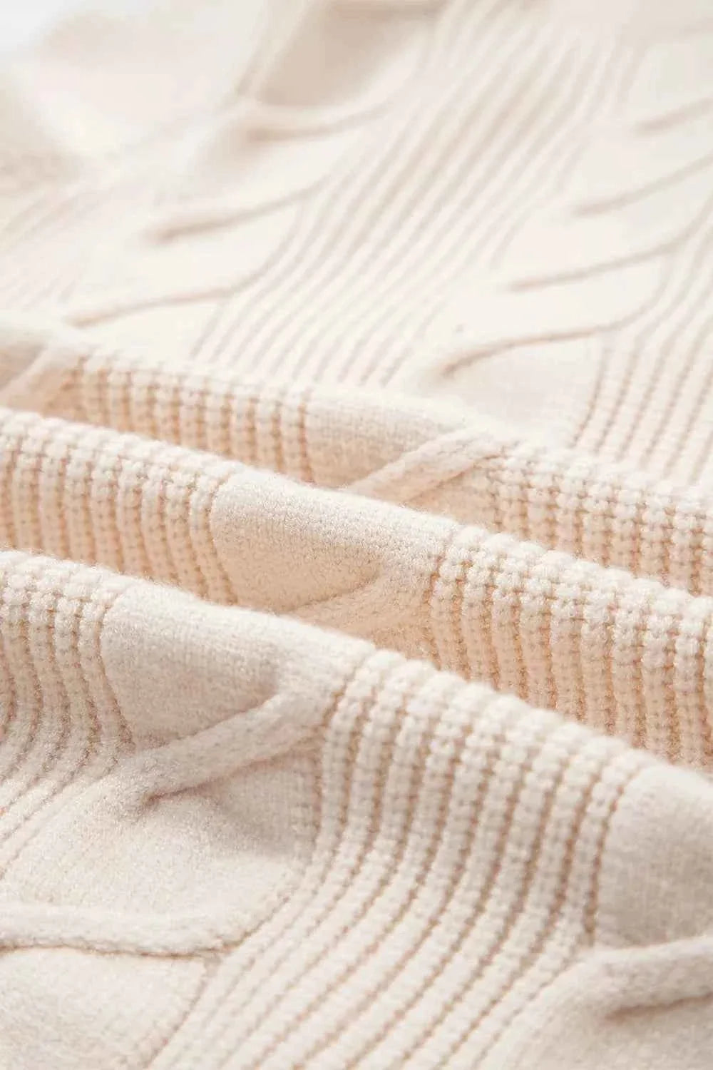 Cable Knit Turtleneck Ruffled Short Sleeve Sweater