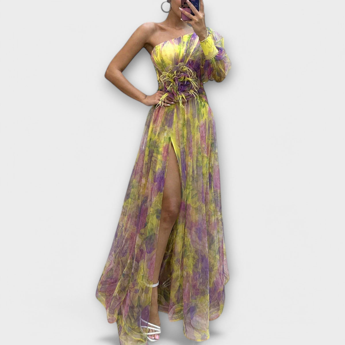 Floral One Shoulder High Split Maxi Gown