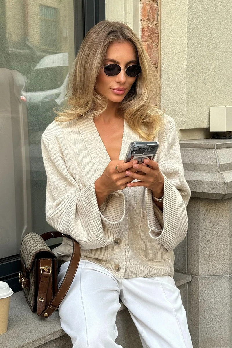 Relaxed V Neck Knit Cardigan