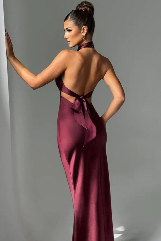 Satin Backless Tie Sleeveless Formal Dress - View 4