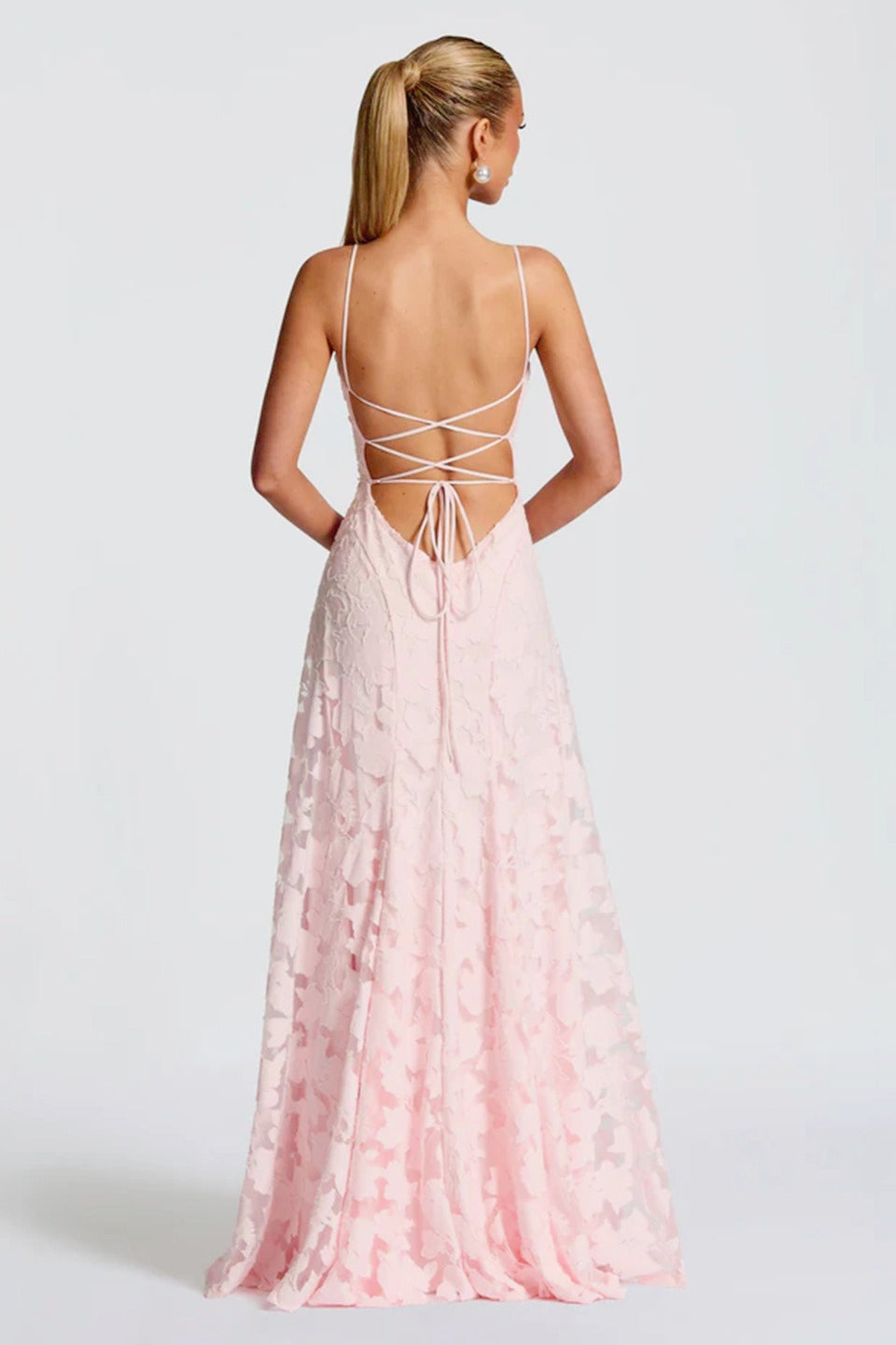 Floral Lace Spaghetti Strap Tie Back A-Line Maxi Dress - View 7