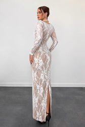 Elegant Square Neck Long Sleeve Lace Dress 2