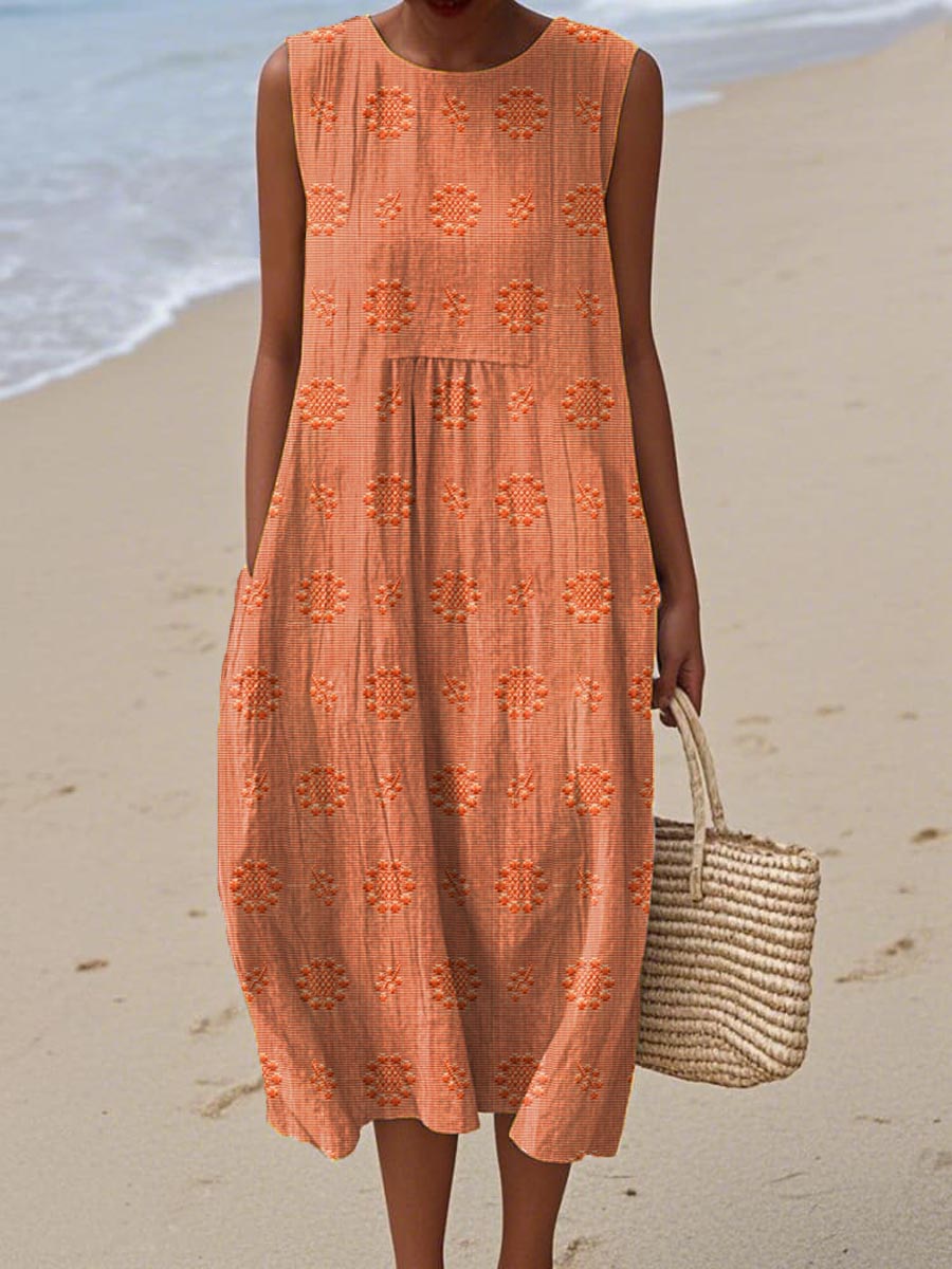 Floral Textured Sleeveless Pocket Midi Dress 6