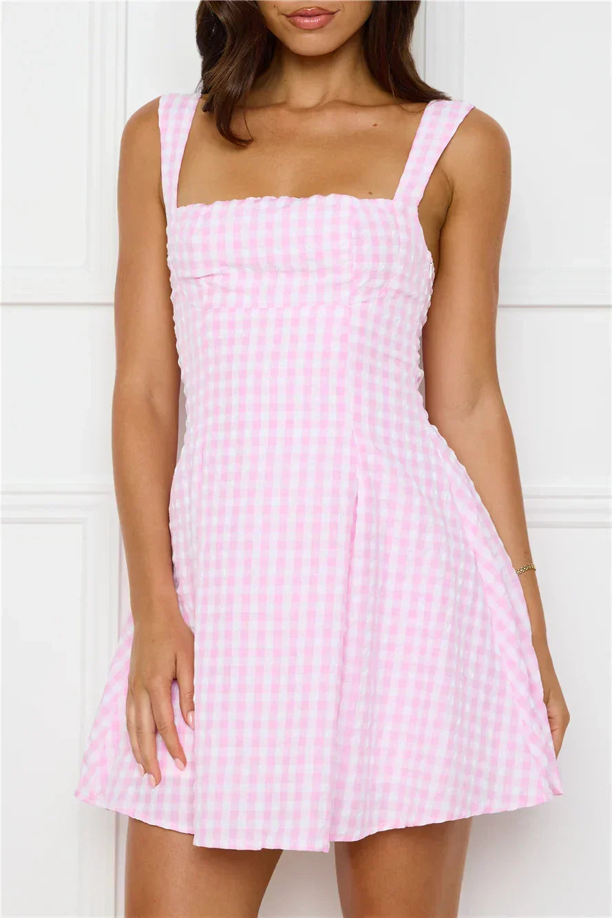 Gingham Square Neck Wide Strap Fit and Flare Mini Dress 14