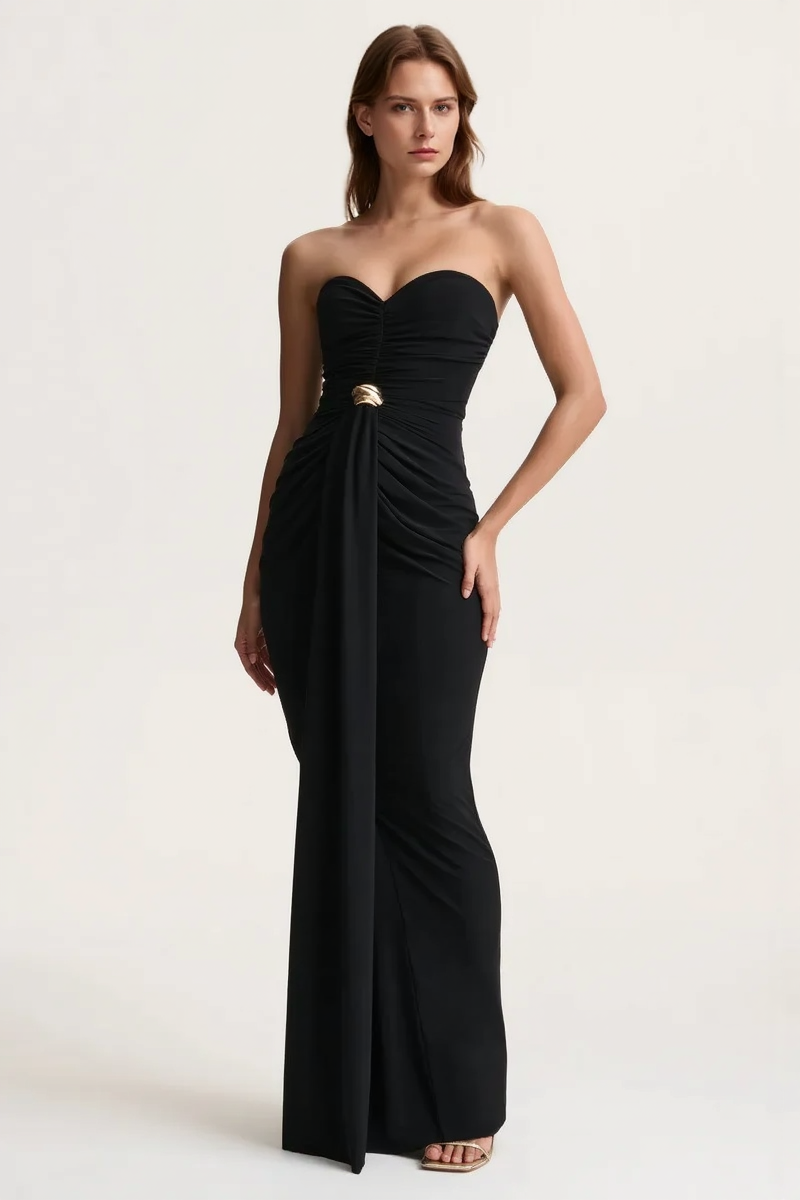 Strapless Ruched Waist Sash Party Dress 4