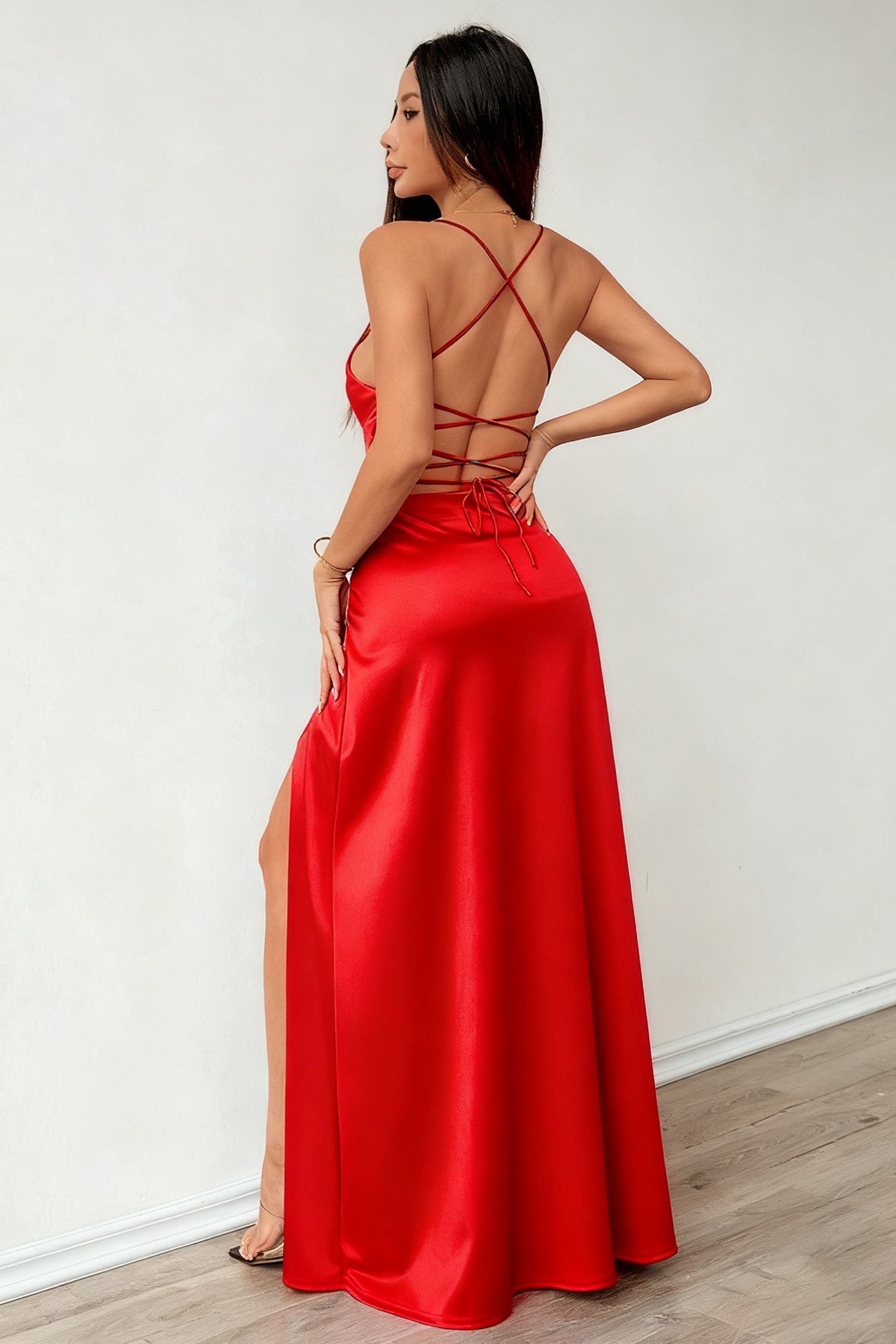 Elegant Strapless Slip Maxi Silk Dress - View 7