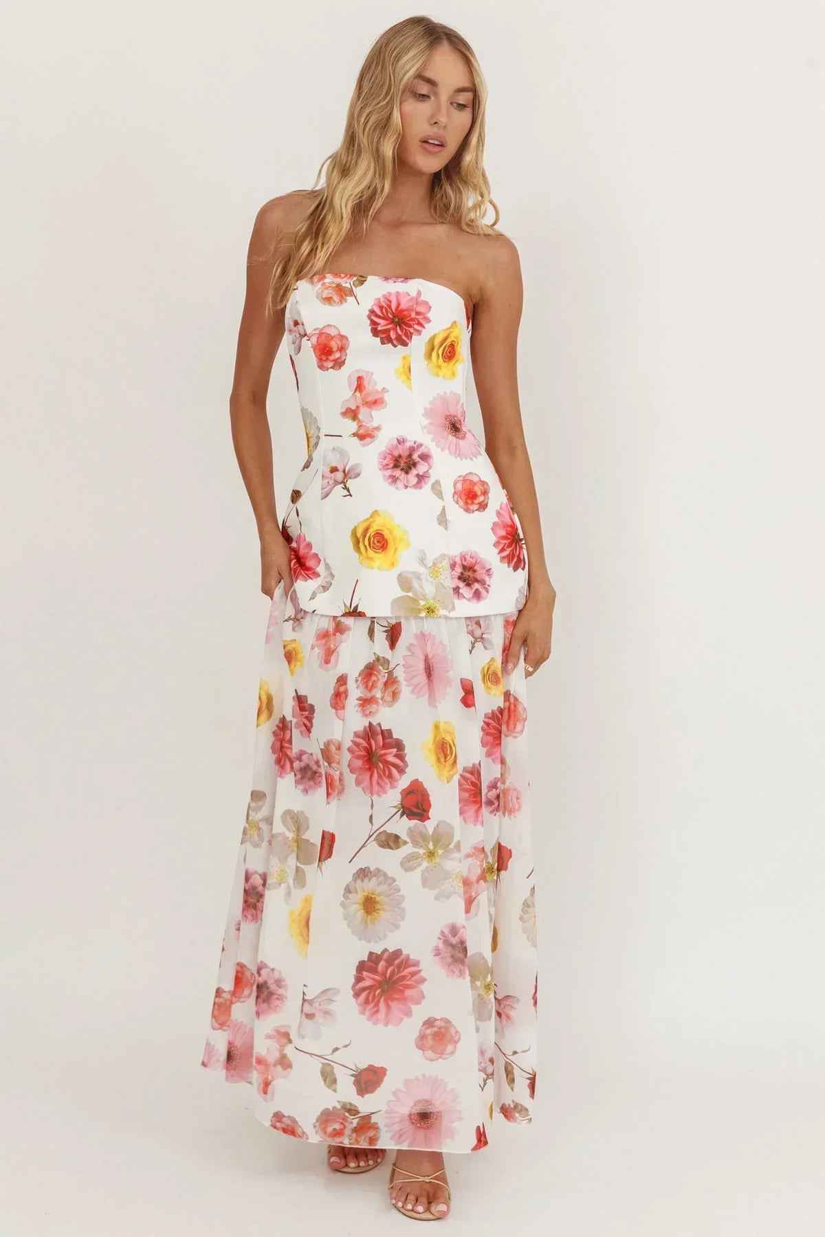 Wilma Flowy Hem Strapless Maxi Dress Floral