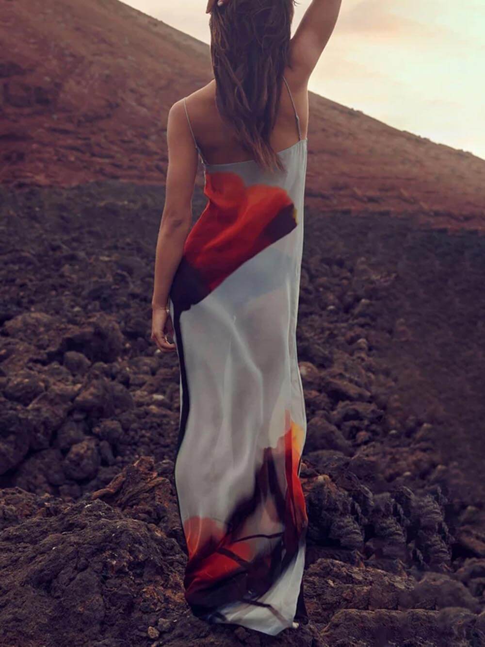Vacation Abstract Tulip Print Slip H - Line Maxi Dress