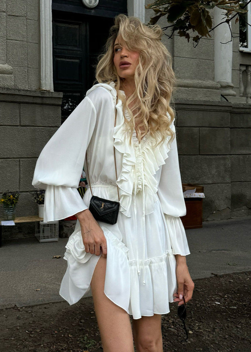 Ruffled Long-Sleeve Mini Dress Romantic Boho Charm