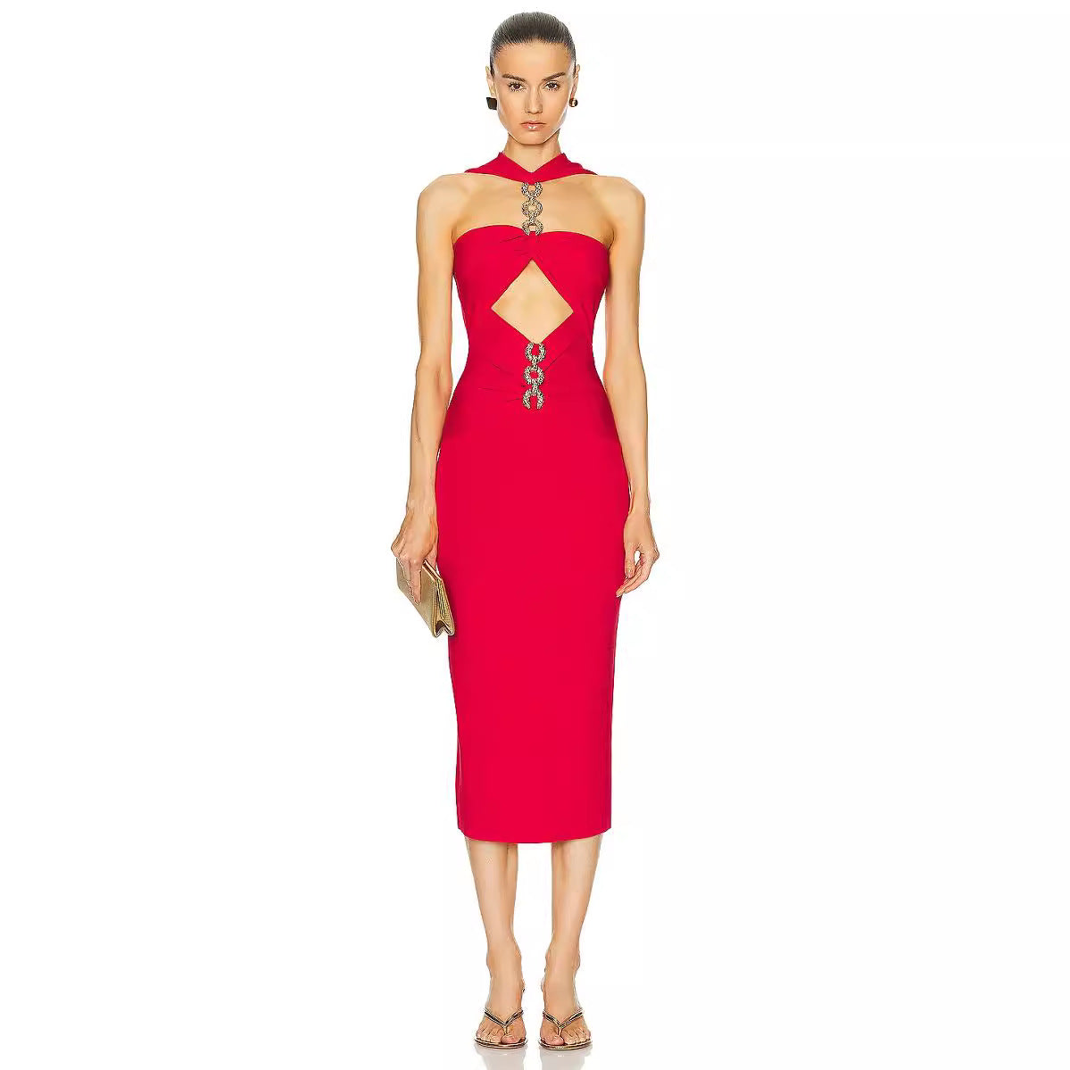 Halter Neck Chain Cut Out Bodycon Dress 2