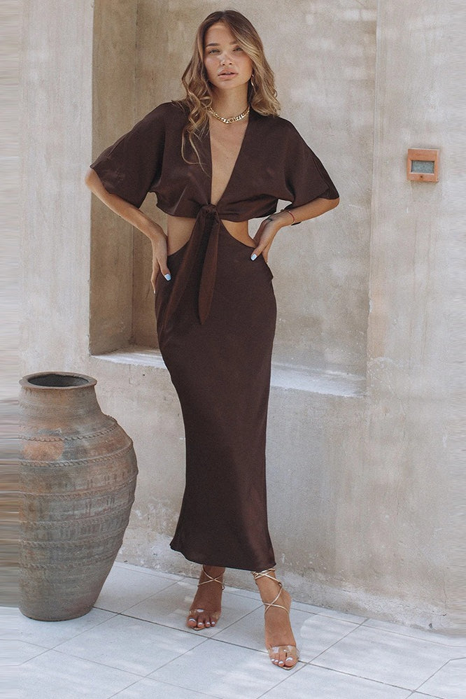 Stylish Open Back Tie Waist Maxi Dress