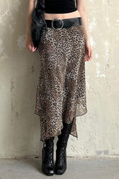 Sheer Mesh Leopard Print Pencil Skirt