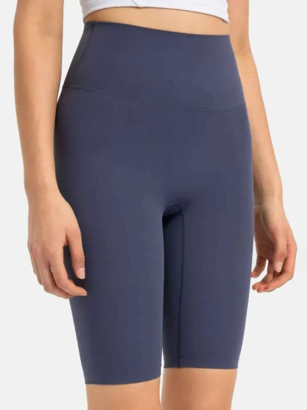 High Waist Wide Waistband Knee Length Active Biker Shorts 22